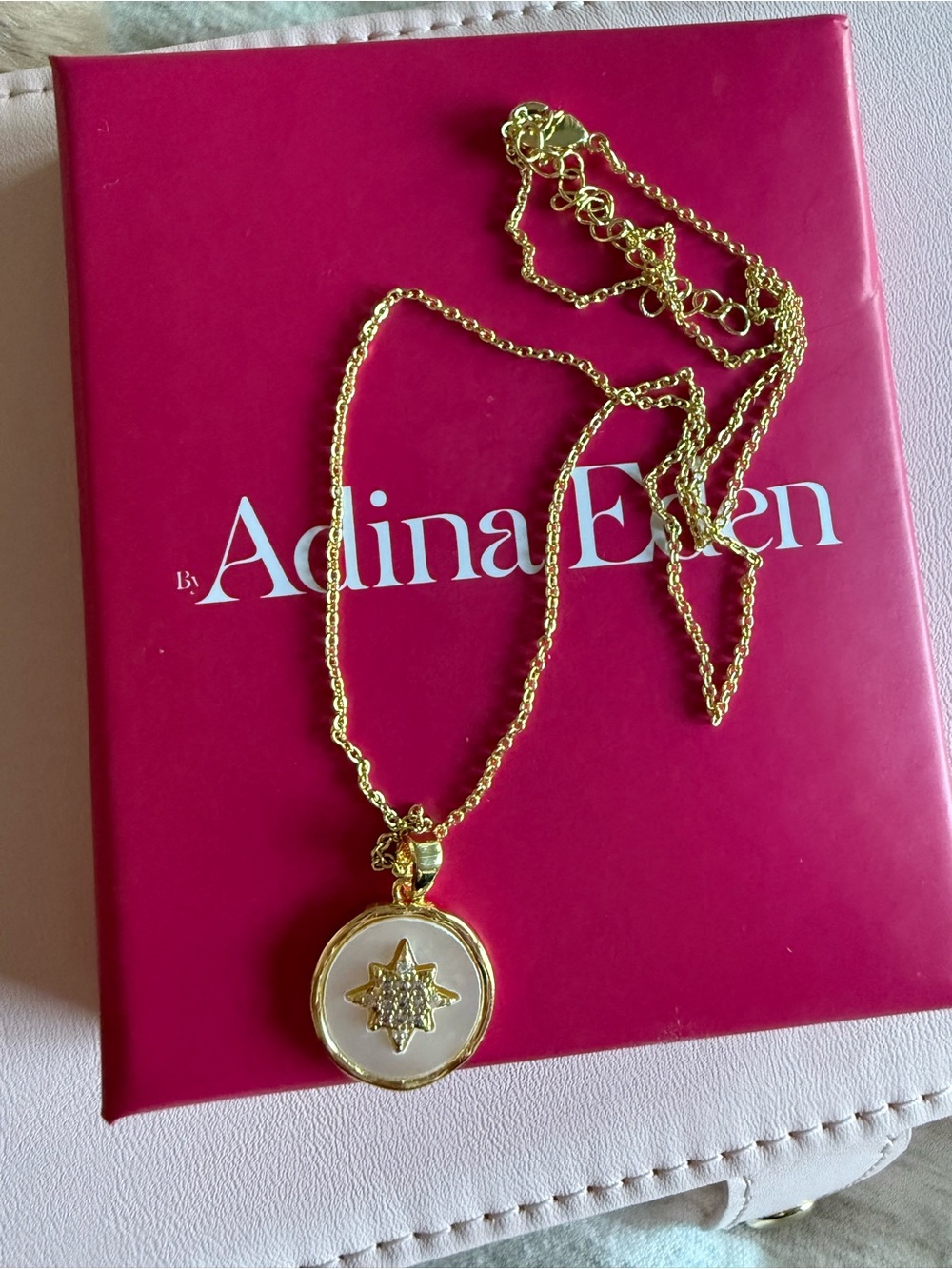 Adina Eden Gold-Tone Pendant Necklace with White Enamel and Star Accent